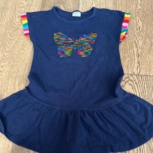 Colorful Butterfly Dress with Striped Sleeves